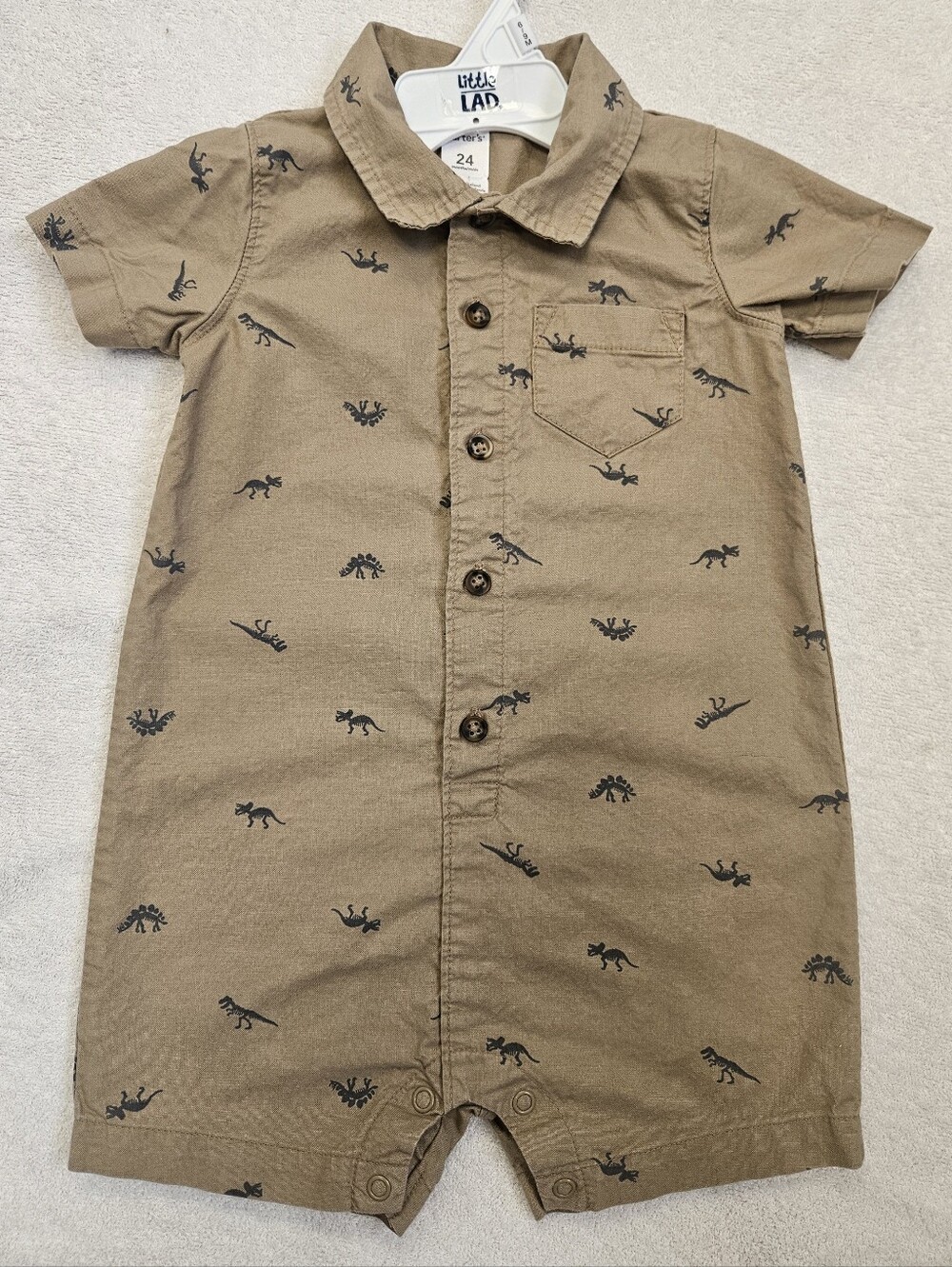 Carter's Tan Dinosaur Print Button Romper